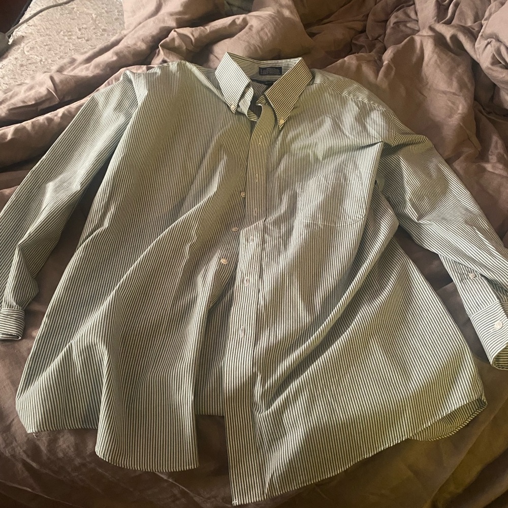 Stafford Men's Dress Shirt with Green Stripes